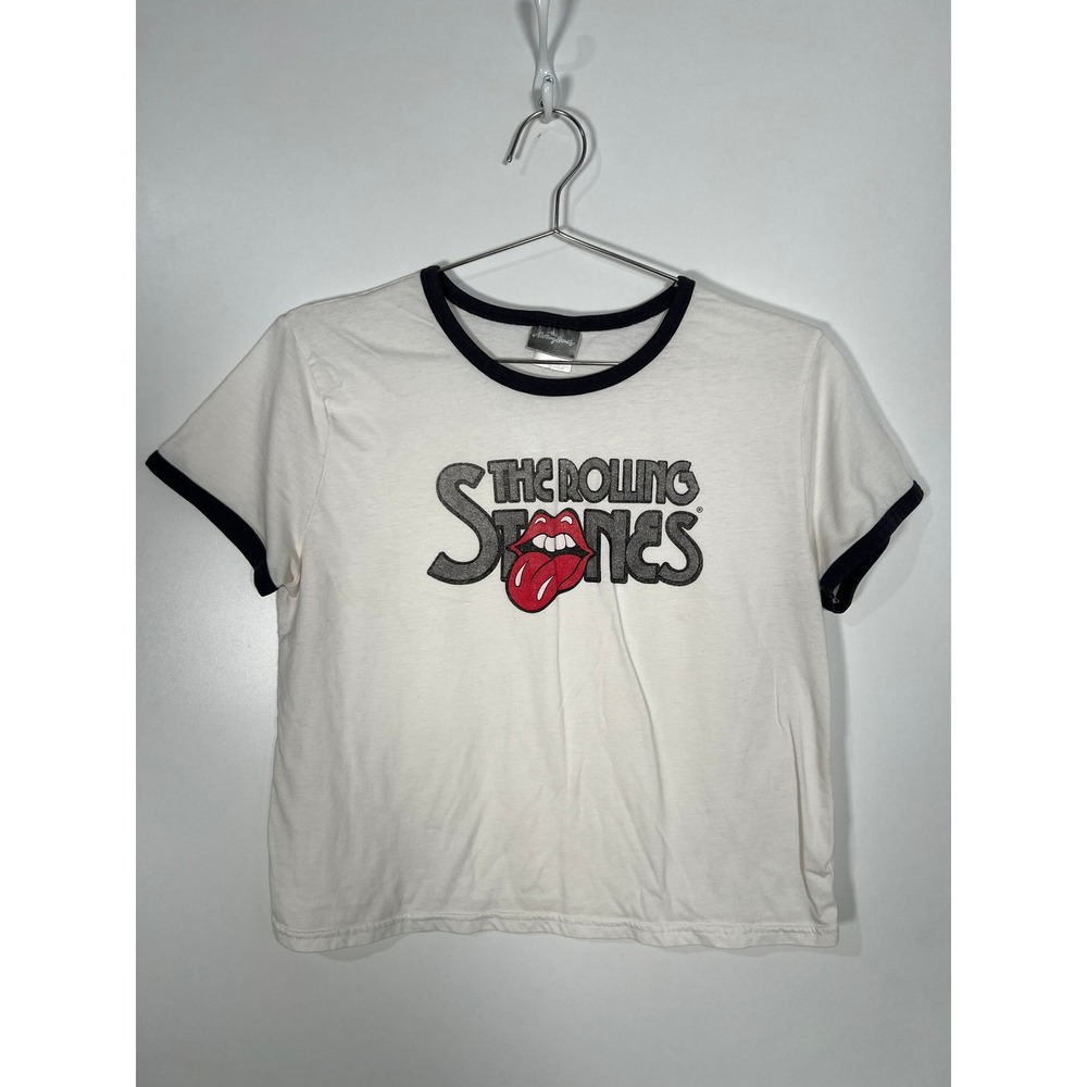 The Rolling Stones White Black Ringer Graphic T-Shirt Rock Band Logo XL